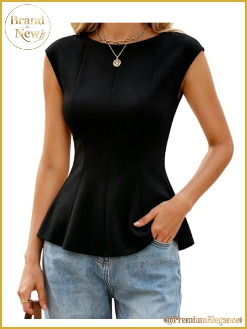Peplum Blouse Slim Fit Ruffle Hem Cap Sleeve Business Casual Work Top